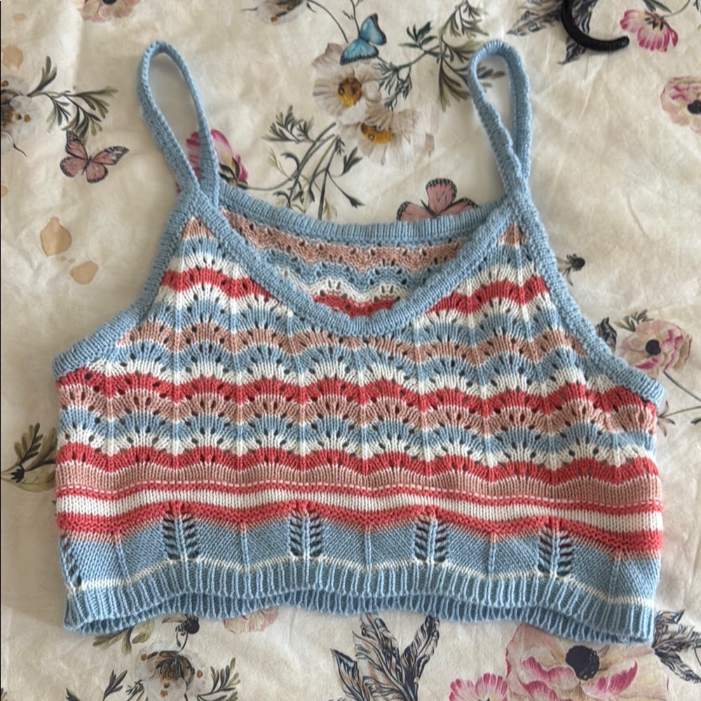Blue and Pink Knit Crop Top